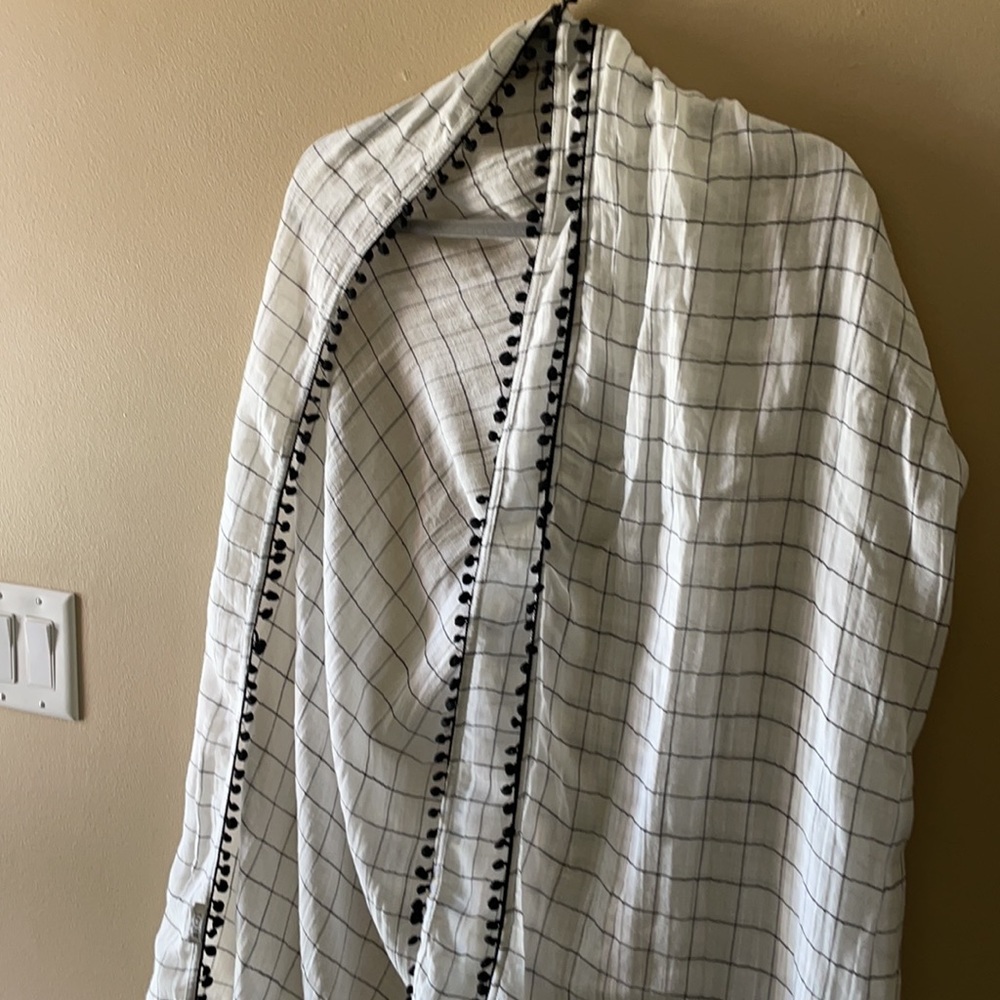 J. Crew, lightweight scarf with pom-pom tassels